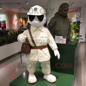 White Army Soldier mascot costume character dressed with a Windbreaker and Handbags