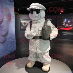 White Army Soldier mascot costume character dressed with a Windbreaker and Handbags