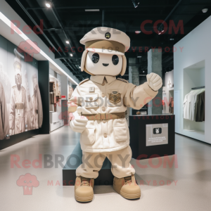 White Army Soldier mascot costume character dressed with a Windbreaker and Handbags