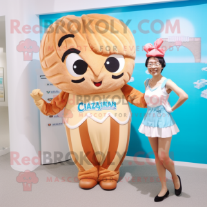 nan Croissant mascot costume character dressed with a One-Piece Swimsuit and Cummerbunds