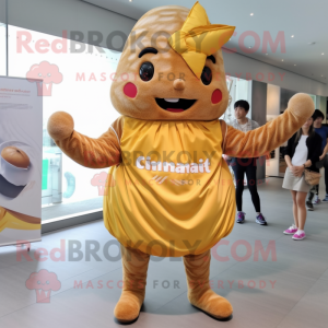 nan Croissant mascot costume character dressed with a One-Piece Swimsuit and Cummerbunds
