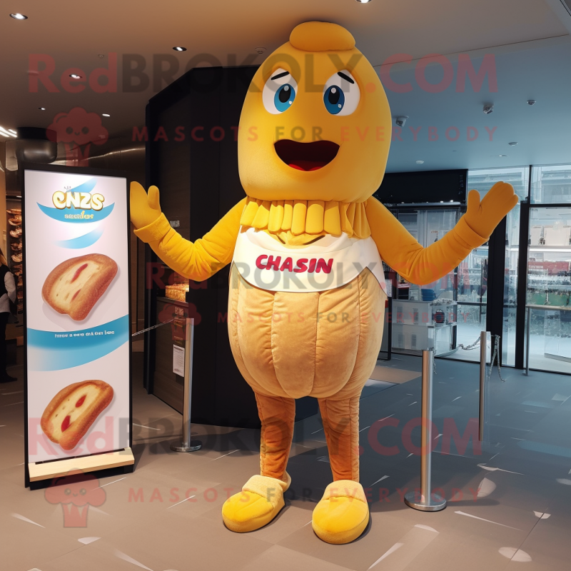 nan Croissant mascot costume character dressed with a One-Piece Swimsuit and Cummerbunds