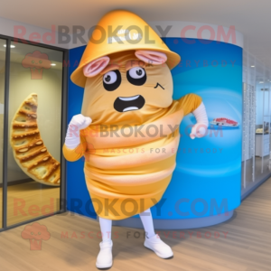nan Croissant mascot costume character dressed with a One-Piece Swimsuit and Cummerbunds