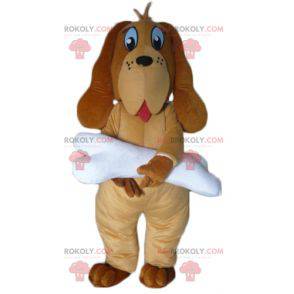 Mascotte de chien marron avec un os blanc géant - Redbrokoly.com