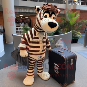 Brown Zebra mascot costume character dressed with a Baseball Tee and Briefcases