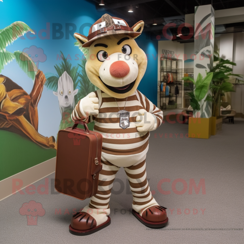 Brown Zebra mascot costume character dressed with a Baseball Tee and Briefcases