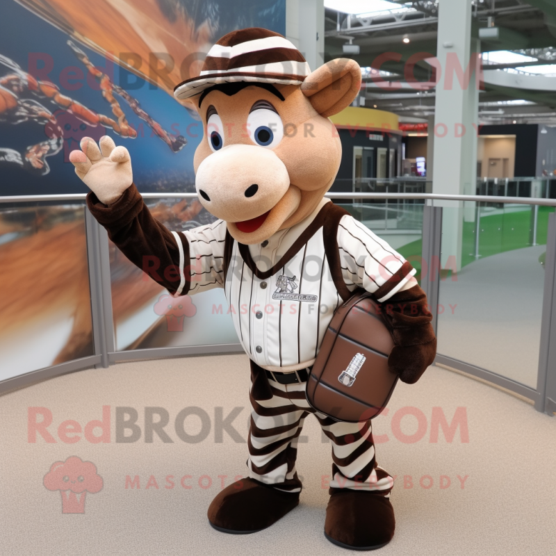 Brown Zebra mascot costume character dressed with a Baseball Tee and Briefcases