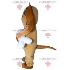 Brown dog mascot with a giant white bone - Redbrokoly.com