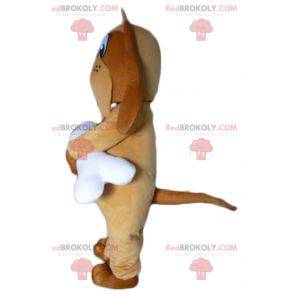Mascotte de chien marron avec un os blanc géant - Redbrokoly.com