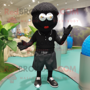 Black Golf Ball mascot costume character dressed with a Shorts and Bracelets