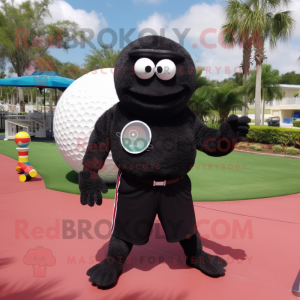 Black Golf Ball mascot costume character dressed with a Shorts and Bracelets