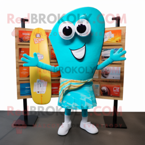 Cyan Enchiladas mascot costume character dressed with a Board Shorts and Bow ties