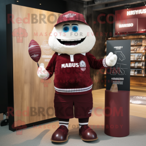 Maroon Rugby Ball mascot costume character dressed with a Long Sleeve Tee and Pocket squares