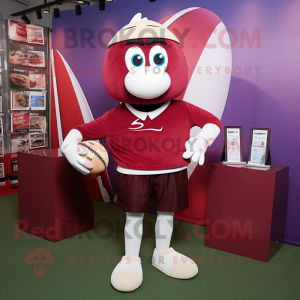 Maroon Rugby Ball mascot costume character dressed with a Long Sleeve Tee and Pocket squares