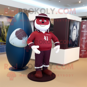 Maroon Rugby Ball mascot costume character dressed with a Long Sleeve Tee and Pocket squares