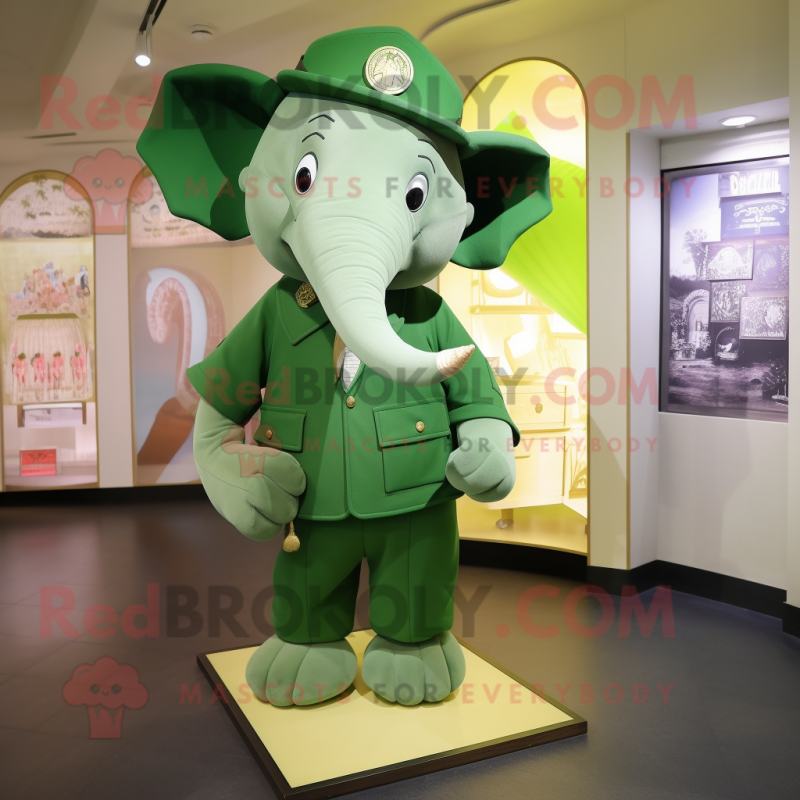 Green Elephant mascot costume character dressed with a Button-Up Shirt and Berets Green Elephant mascot costume character dressed with a Button-Up Shirt and Berets
