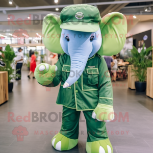 Green Elephant mascot costume character dressed with a Button-Up Shirt and Berets