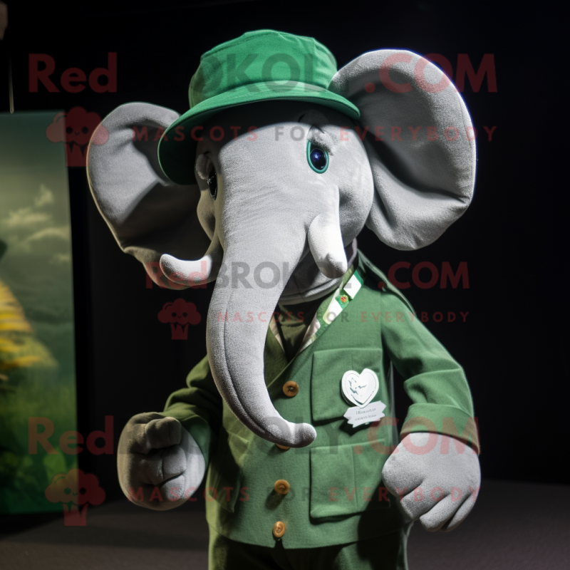 Green Elephant mascot costume character dressed with a Button-Up Shirt and Berets