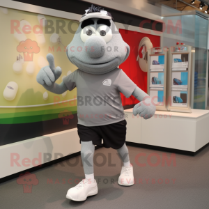 Gray Moussaka mascot costume character dressed with a Running Shorts and Cufflinks