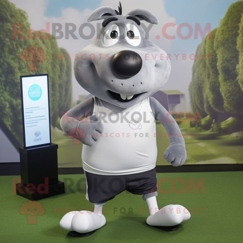 Gray Moussaka mascot costume character dressed with a Running Shorts and Cufflinks Gray Moussaka mascot costume character dressed with a Running Shorts and Cufflinks