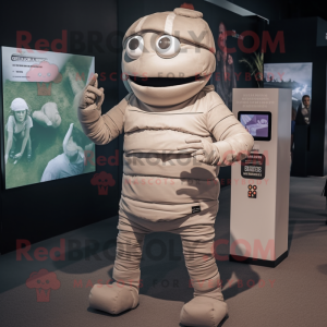 Gray Mummy mascot costume character dressed with a Cargo Shorts and Smartwatches