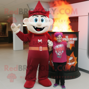 Maroon Fire Eater mascot costume character dressed with a Mom Jeans and Tote bags