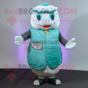 Teal Dim Sum mascot costume character dressed with a Vest and Gloves