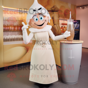 Cream Aglet mascot costume character dressed with a Cocktail Dress and Cummerbunds