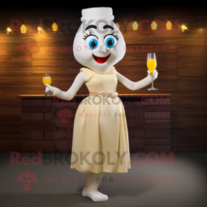 Cream Aglet mascot costume character dressed with a Cocktail Dress and Cummerbunds