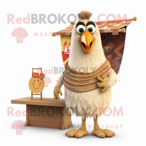 Beige Tandoori Chicken mascot costume character dressed with a Board Shorts and Shawl pins