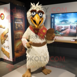 Beige Tandoori Chicken mascot costume character dressed with a Board Shorts and Shawl pins