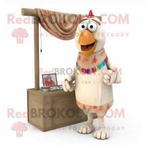 Beige Tandoori Chicken mascot costume character dressed with a Board Shorts and Shawl pins