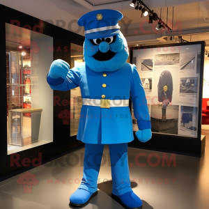 Blue Soldier mascot costume character dressed with a Pleated Skirt and Cufflinks