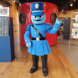 Blue Soldier mascot costume character dressed with a Pleated Skirt and Cufflinks