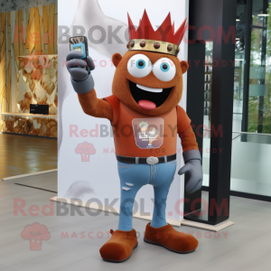 Rust King mascot costume character dressed with a Boyfriend Jeans and Digital watches