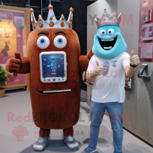 Rust King mascot costume character dressed with a Boyfriend Jeans and Digital watches