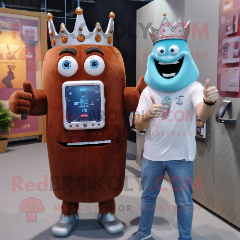 Rust King mascot costume character dressed with a Boyfriend Jeans and Digital watches Rust King mascot costume character dressed with a Boyfriend Jeans and Digital watches