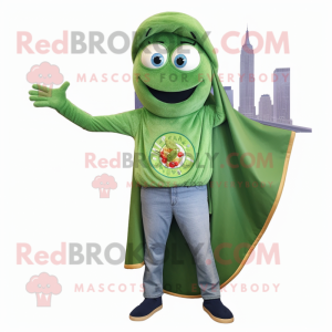 Green Pizza mascot costume character dressed with a Boyfriend Jeans and Shawl pins