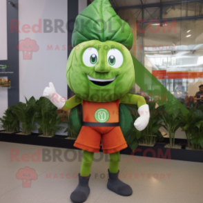 Rust Spinach mascot costume character dressed with a Leggings and Brooches