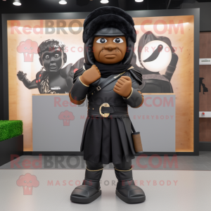 Black Roman Soldier mascot costume character dressed with a Hoodie and Berets