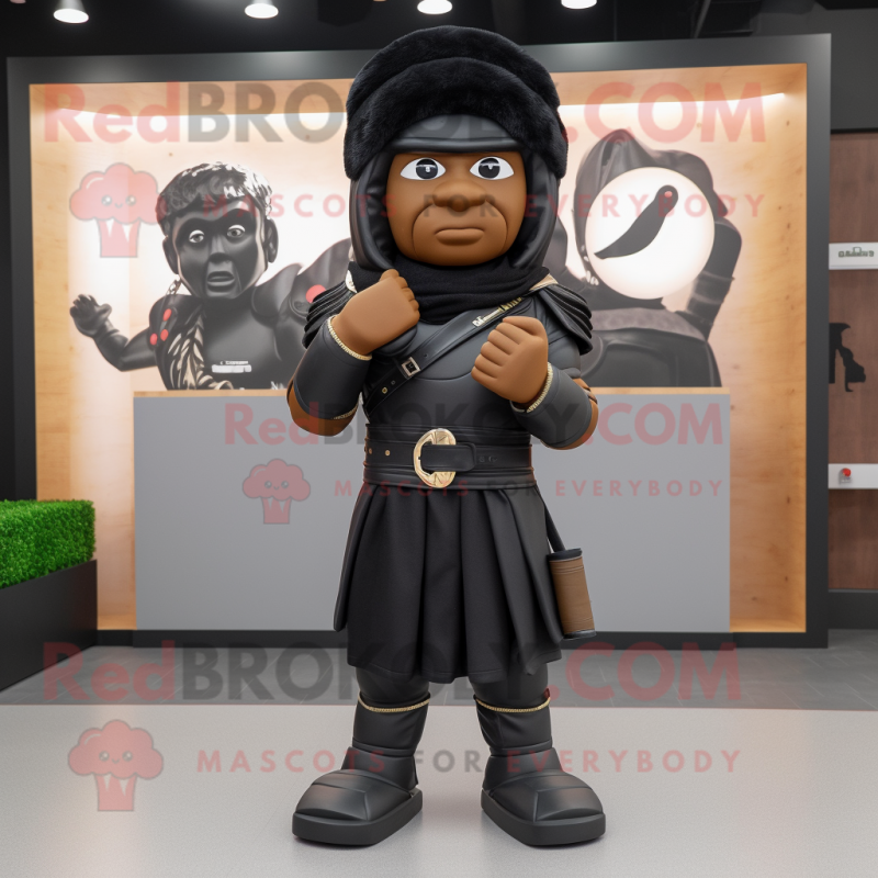Black Roman Soldier mascot costume character dressed with a Hoodie and Berets Black Roman Soldier mascot costume character dressed with a Hoodie and Berets