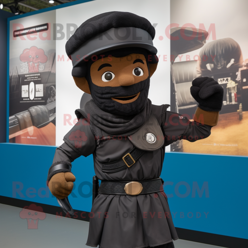 Black Roman Soldier mascot costume character dressed with a Hoodie and Berets