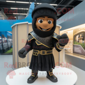 Black Roman Soldier mascot costume character dressed with a Hoodie and Berets