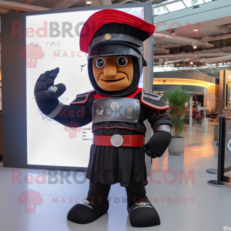 Black Roman Soldier mascot costume character dressed with a Hoodie and Berets