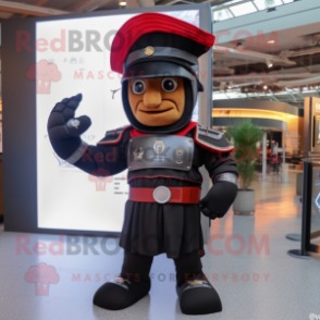 Black Roman Soldier mascot costume character dressed with a Hoodie and Berets