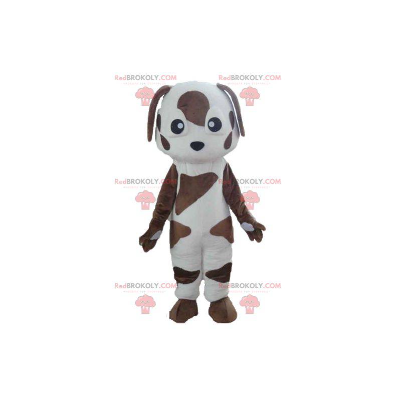 Mascotte de chien blanc et marron tachetée - Redbrokoly.com