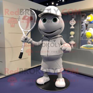 Gray Tennis Racket mascot costume character dressed with a Turtleneck and Hats