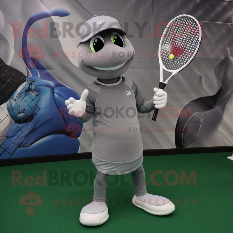 Gray Tennis Racket mascot costume character dressed with a Turtleneck and Hats Gray Tennis Racket mascot costume character dressed with a Turtleneck and Hats