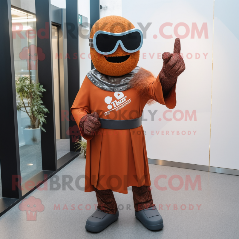 Rust Medieval Knight mascot costume character dressed with a Blazer and Sunglasses