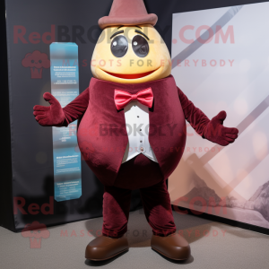 Maroon Potato mascot costume character dressed with a Turtleneck and Bow ties